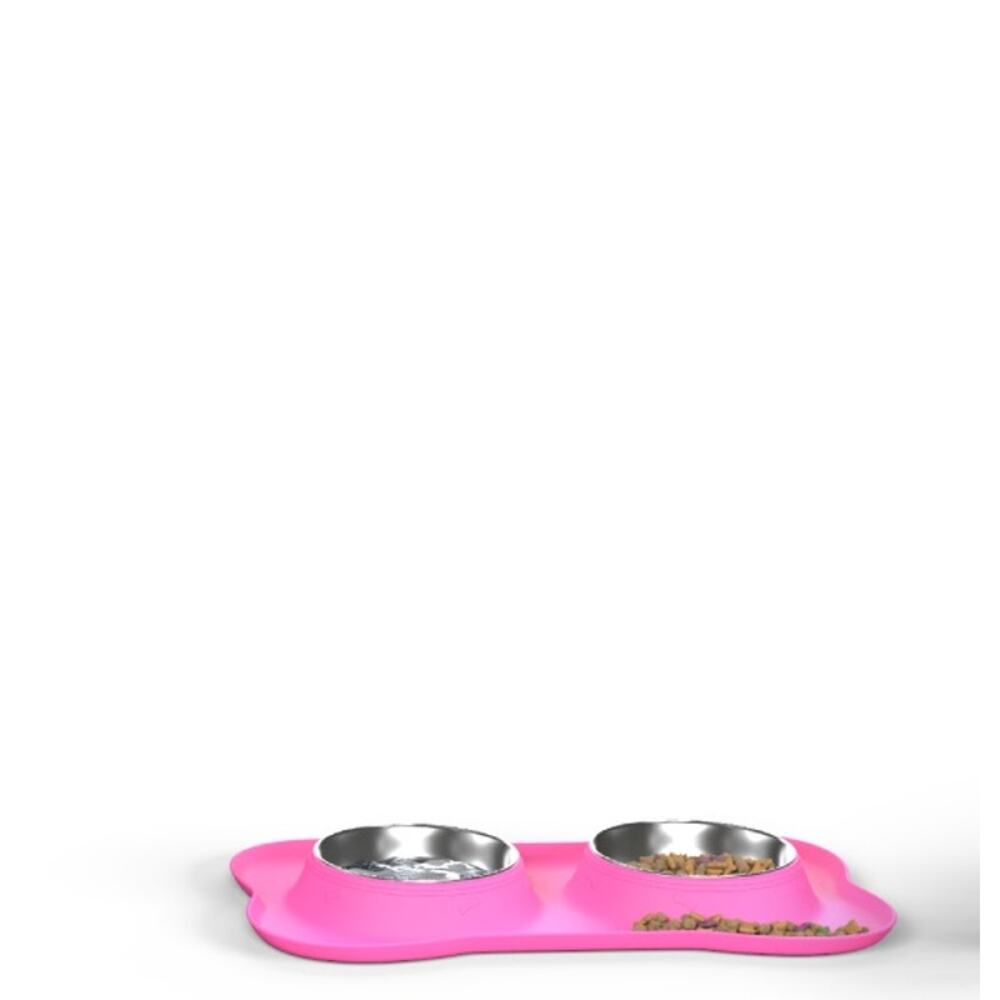 Active Pets Dog Bowl Set, Stainless Steel Skid Resistant Silicone Mat NWT